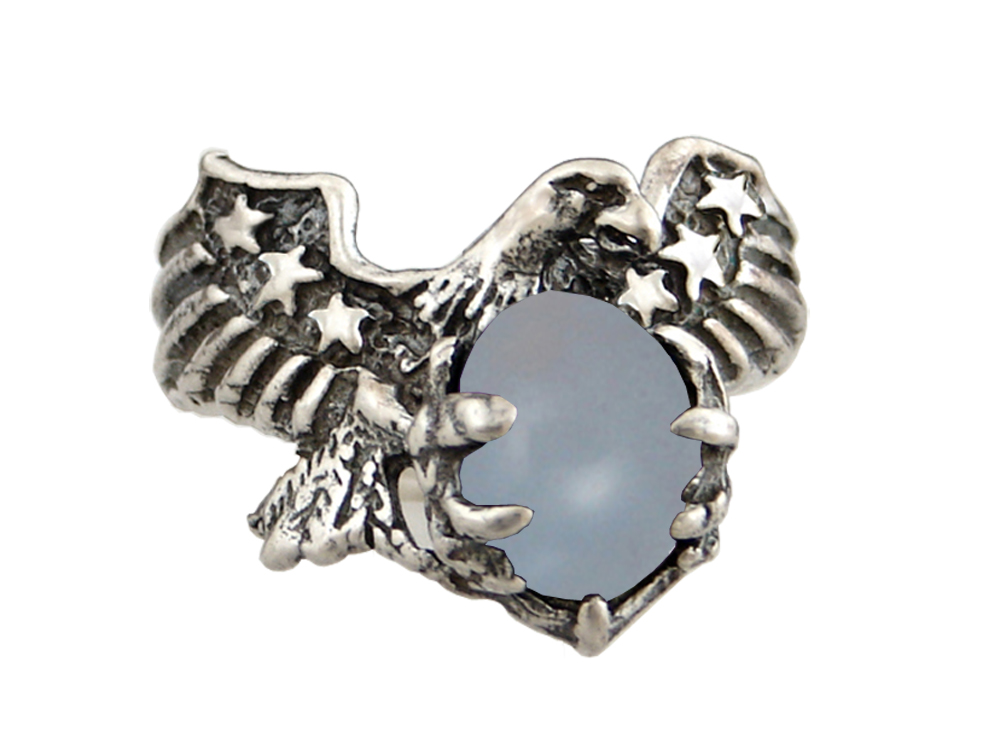 Sterling Silver American Eagle Ring With Blue Lace Agate Size 12